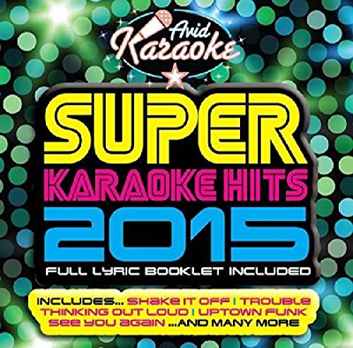 "CD cover with 'Super Karaoke Hits 2015' text on a bokeh background."