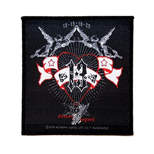 Gothic design featuring a large number 13, winged figures, and a heart on black.