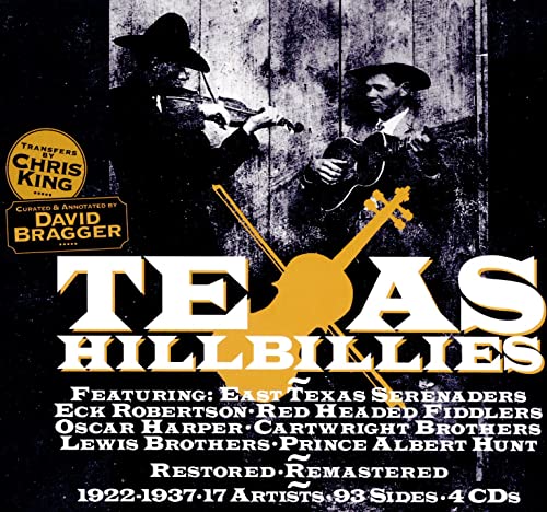 CD cover for "Texas Hillbillies" featuring two musicians with fiddles.
