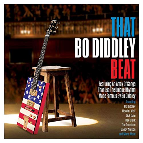 CD cover for “That Bo Diddley Beat” featuring a guitar and stool.