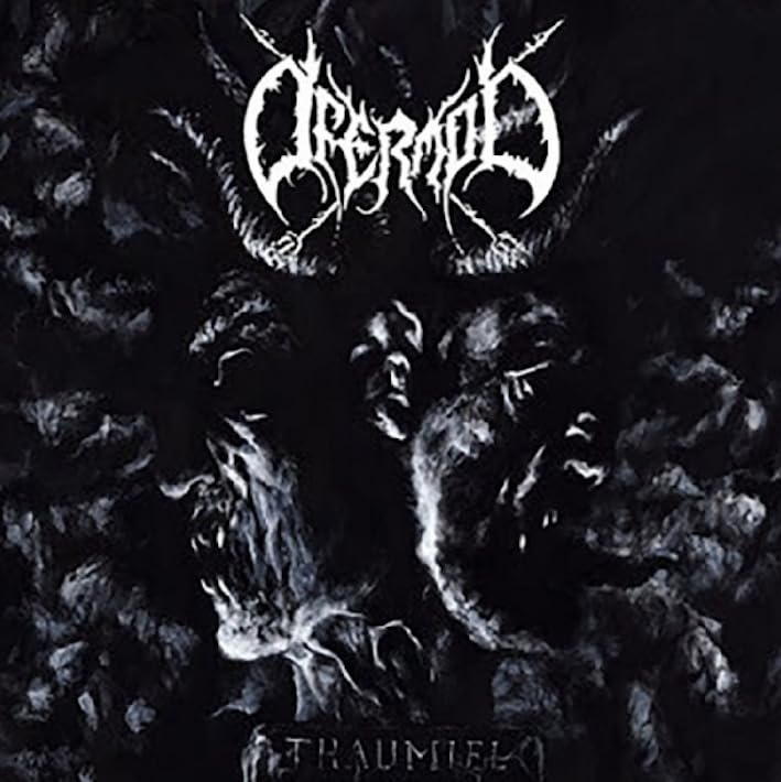 Dark album cover featuring distorted faces and ornate, gothic lettering.