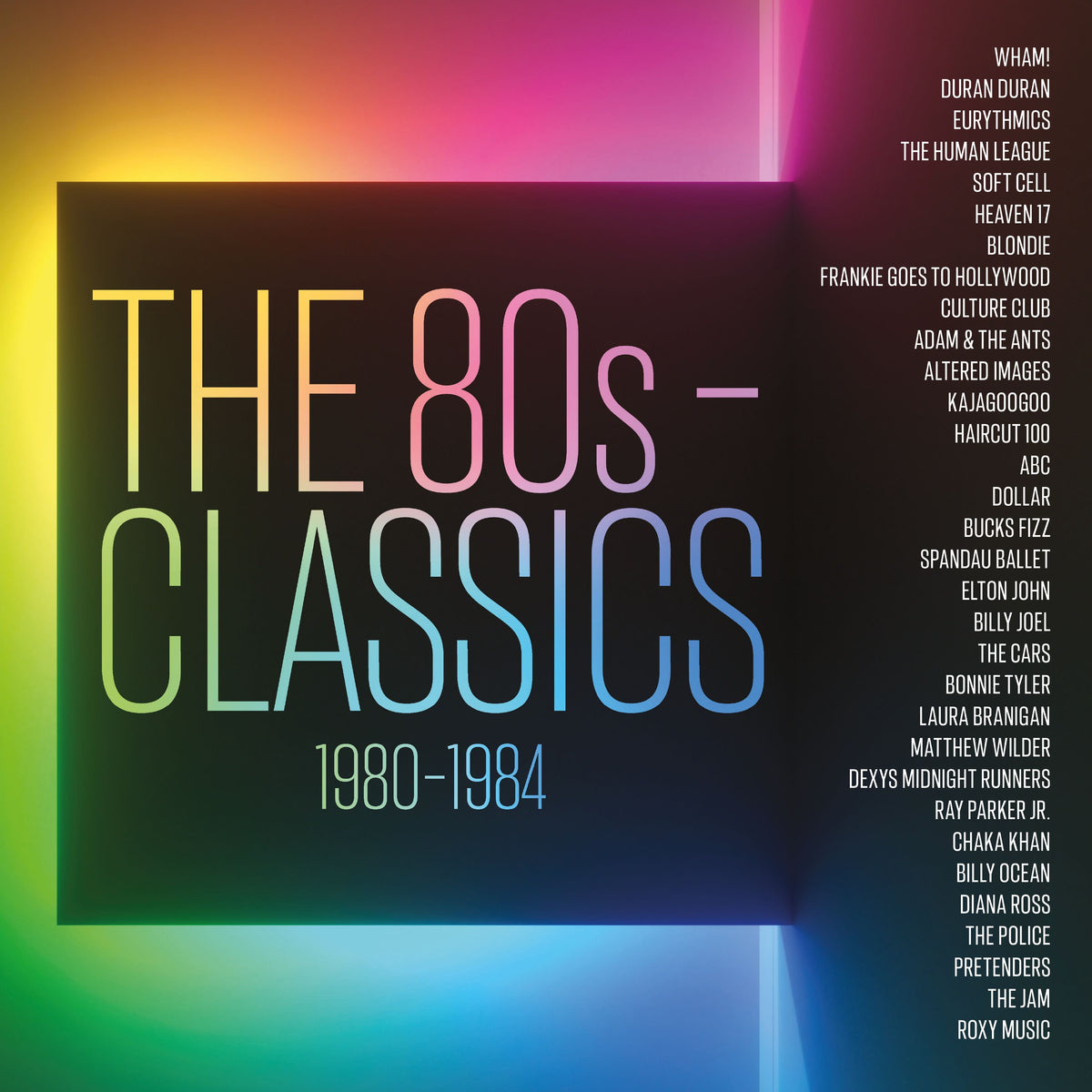 Record album cover for “The 80s: Classics 1980-1984” listing multiple artists.