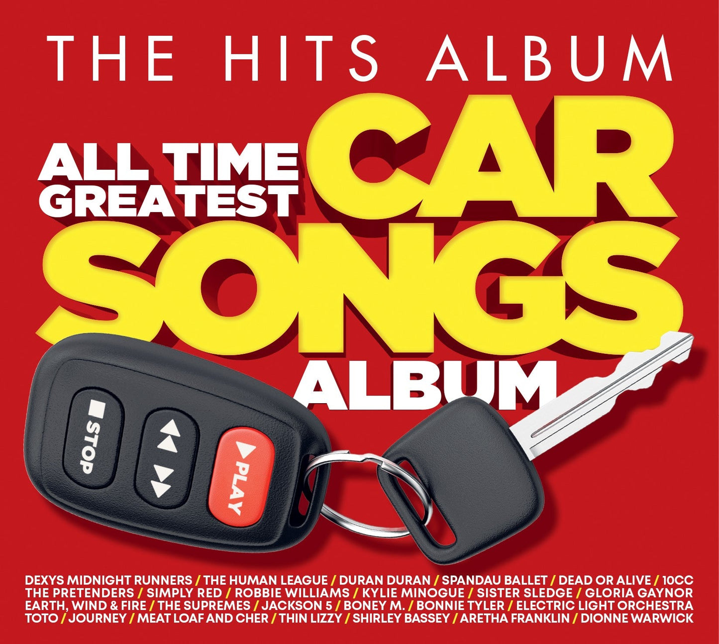 CD cover for “The All Time Greatest Car Songs” with a car key.