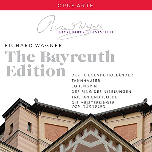 CD cover for "The Bayreuth Edition" featuring Wagner and a building.