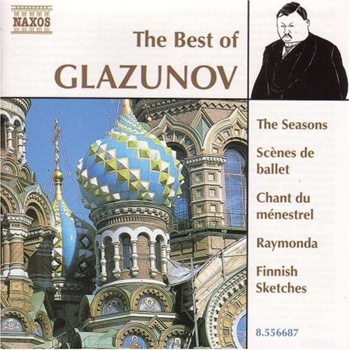 CD cover for "The Best of Glazunov" featuring a cathedral and composer portrait.