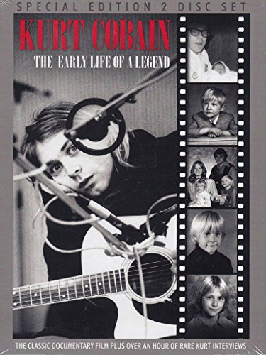 DVD cover featuring young Kurt Cobain with a guitar and childhood photos.