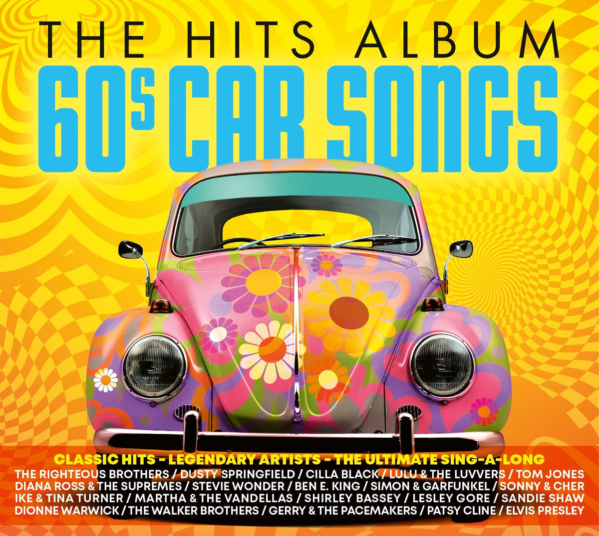 CD cover: colorful Volkswagen Beetle with floral patterns, 60s car songs.