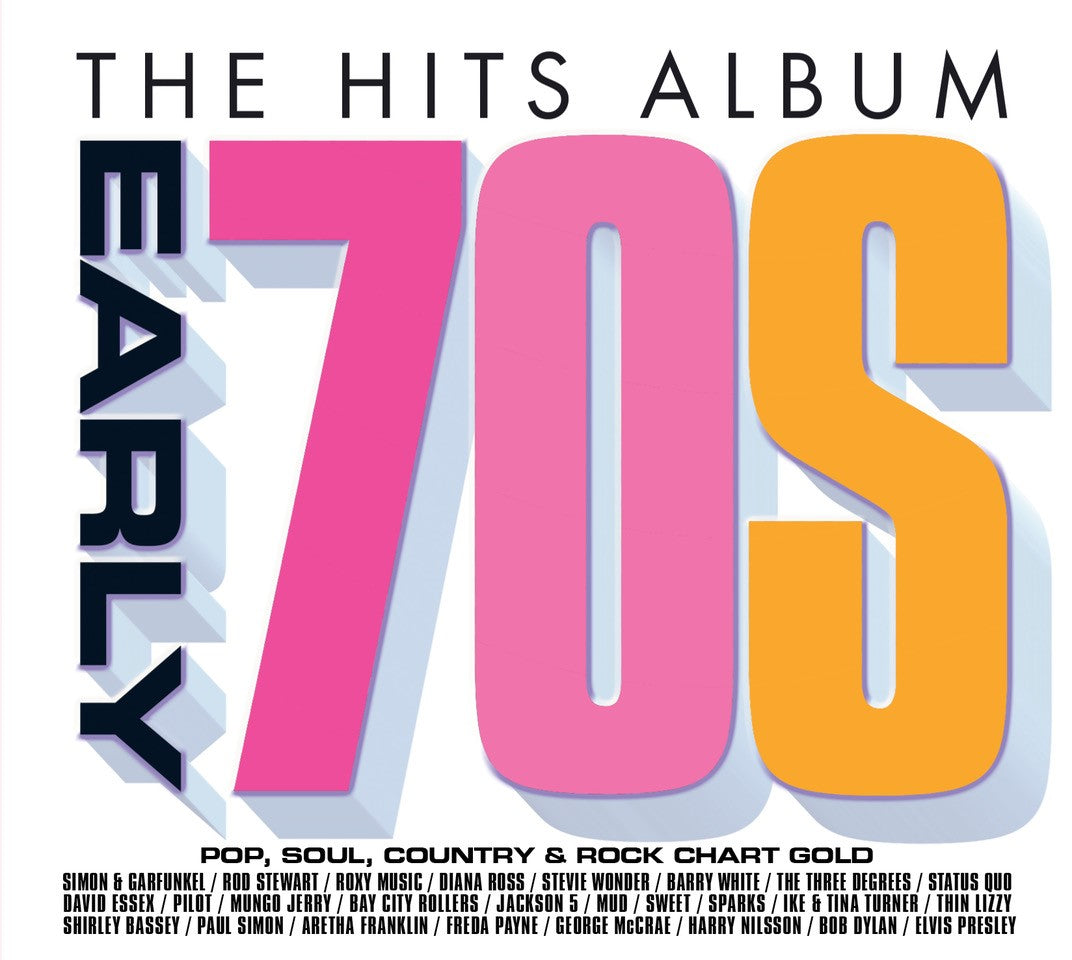 CD cover art titled The Hits Album Early 70s with a list of artists.
