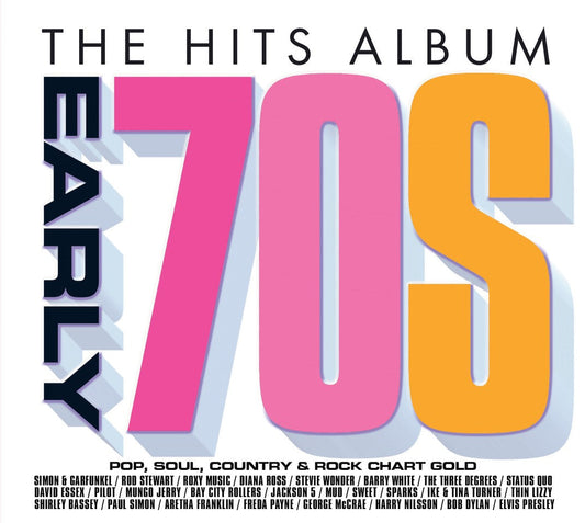 CD cover art titled The Hits Album Early 70s with a list of artists.