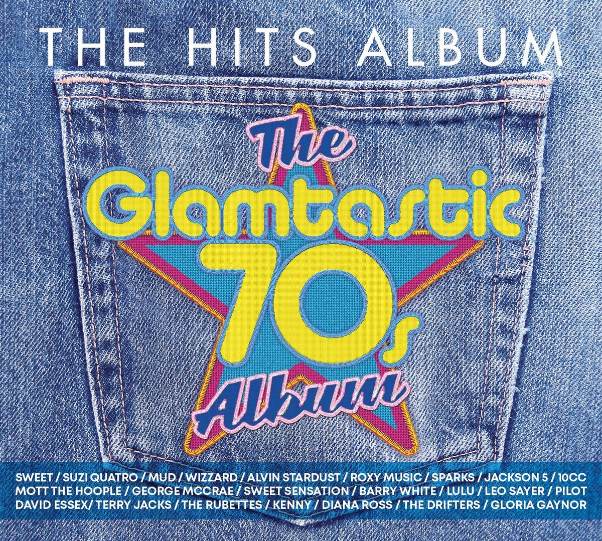 CD cover for “The Glamtastic 70s” with a denim background and bold text.