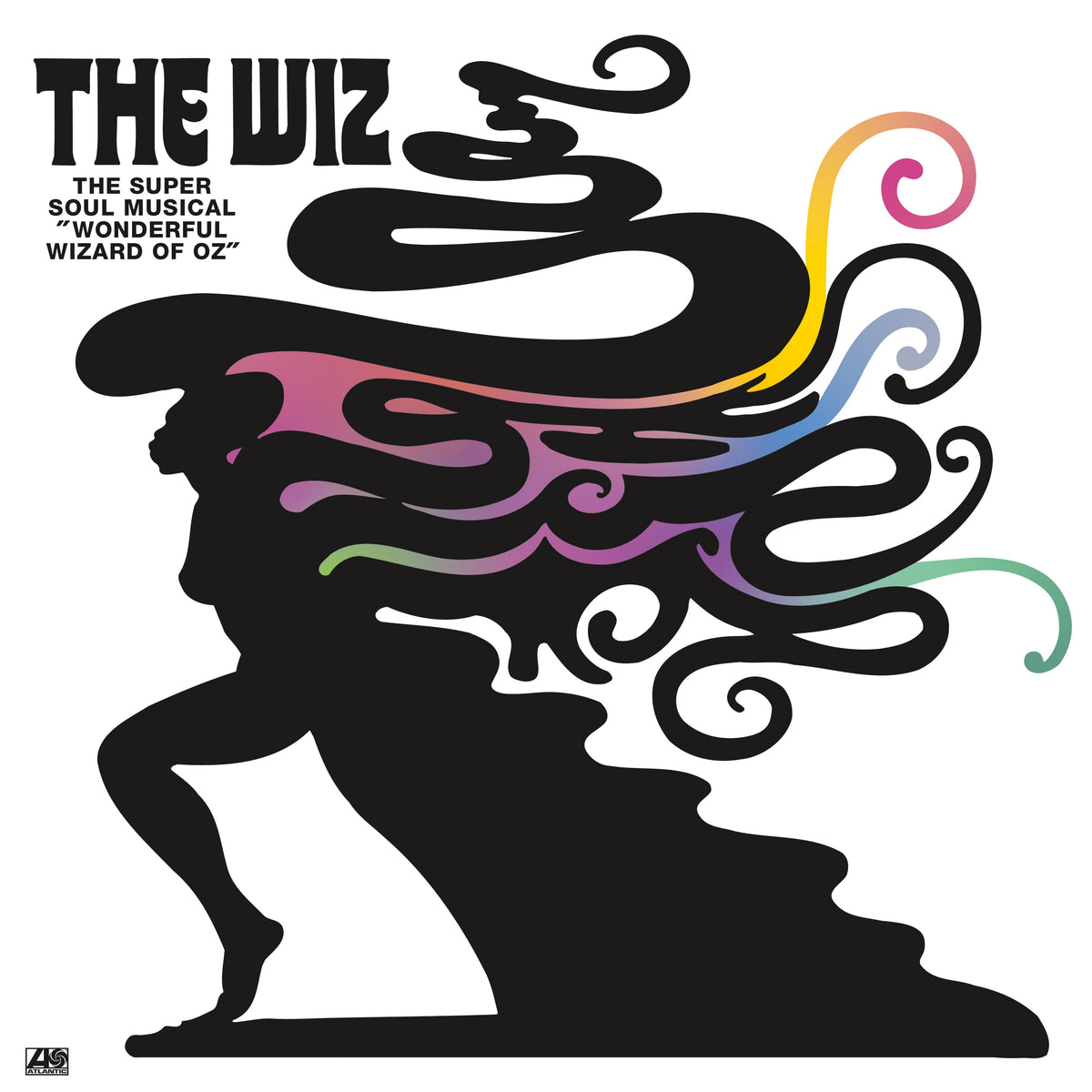 “The Wiz” album cover: silhouette with colorful, swirling hair design.