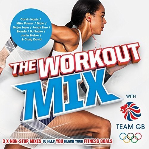 CD cover for "The Workout Mix" featuring a woman with headphones.