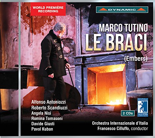 CD cover for "Le Braci" featuring a man near a fireplace.
