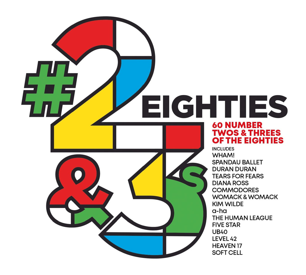 Album cover featuring large colorful numbers 2 and 3 with a list of artists.