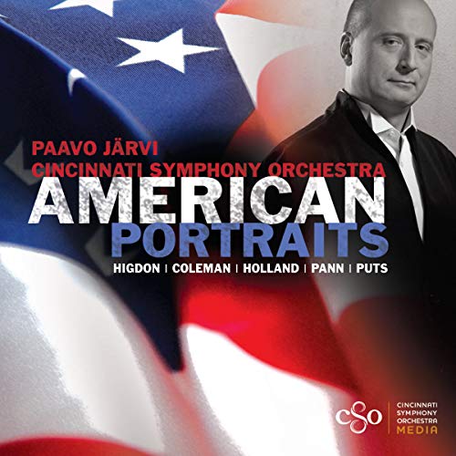 CD cover: Paavo Järvi with American flag background, text "American Portraits".