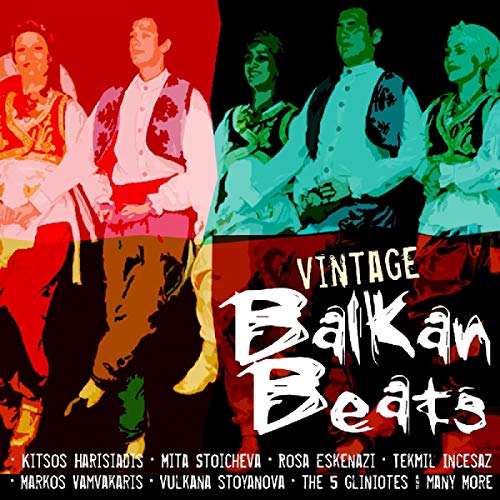 CD cover: colorful illustration of Balkan folk dancers and "Vintage Balkan Beats" text.