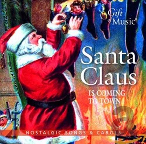 Vintage CD cover depicting Santa Claus descending a chimney.