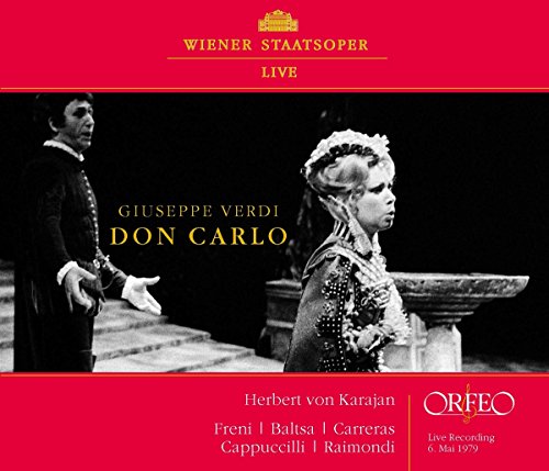 CD cover for Verdi's Don Carlo opera, featuring two performers in costume.