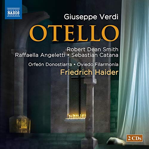 CD cover for Verdi’s “Otello” opera, featuring a stone archway image.