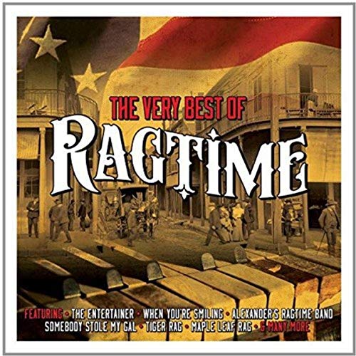 CD cover featuring a vintage street scene, piano keys, and an American flag background.