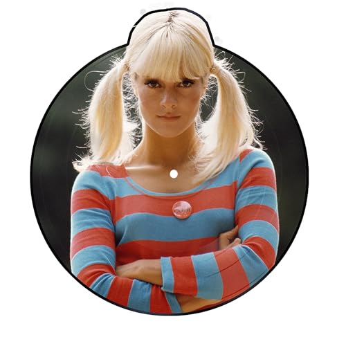 Shaped vinyl record featuring a portrait of a blonde woman.