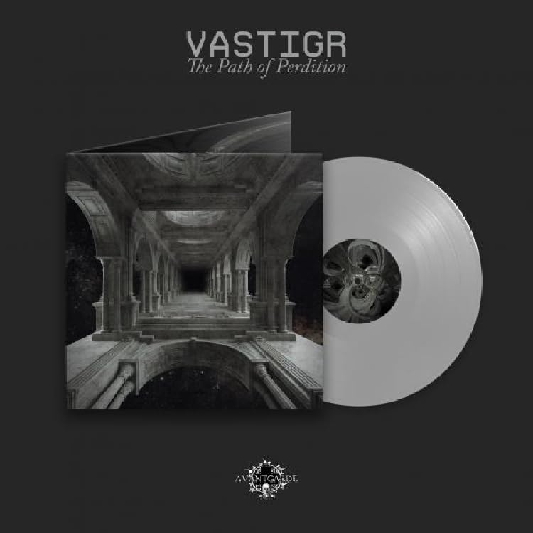 Vinyl record of Vastigr’s “The Path of Perdition” with gothic architecture cover.