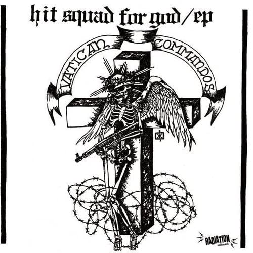 Black and white album cover featuring a skeletal figure with a cross and gun.