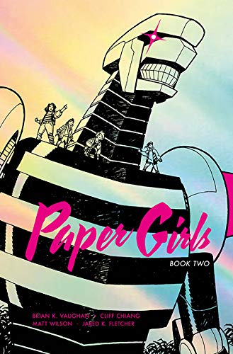 Comic book cover: girls stand before a large, striped robot.