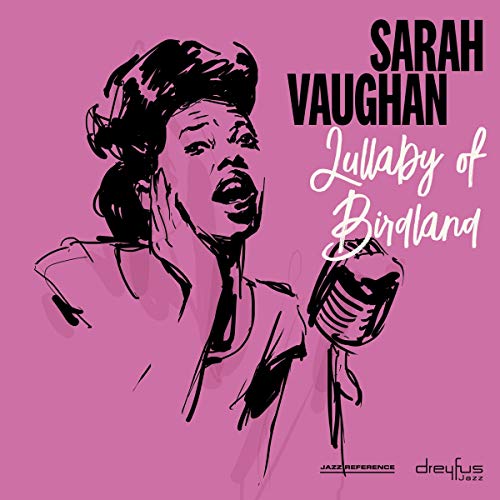 Purple album cover with black and white illustration of Sarah Vaughan singing into a microphone.