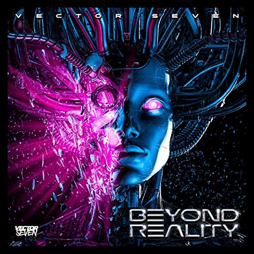 Digital art of a cyborg face, half fragmented in magenta and blue.