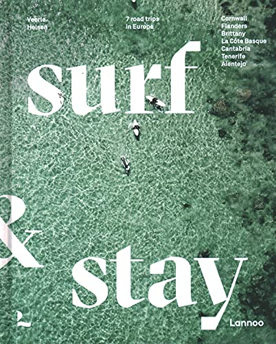 Book cover: “Surf & Stay” with green ocean wave background.