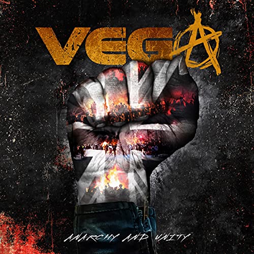 CD cover: clenched fist with protest scene and band name "Vega".