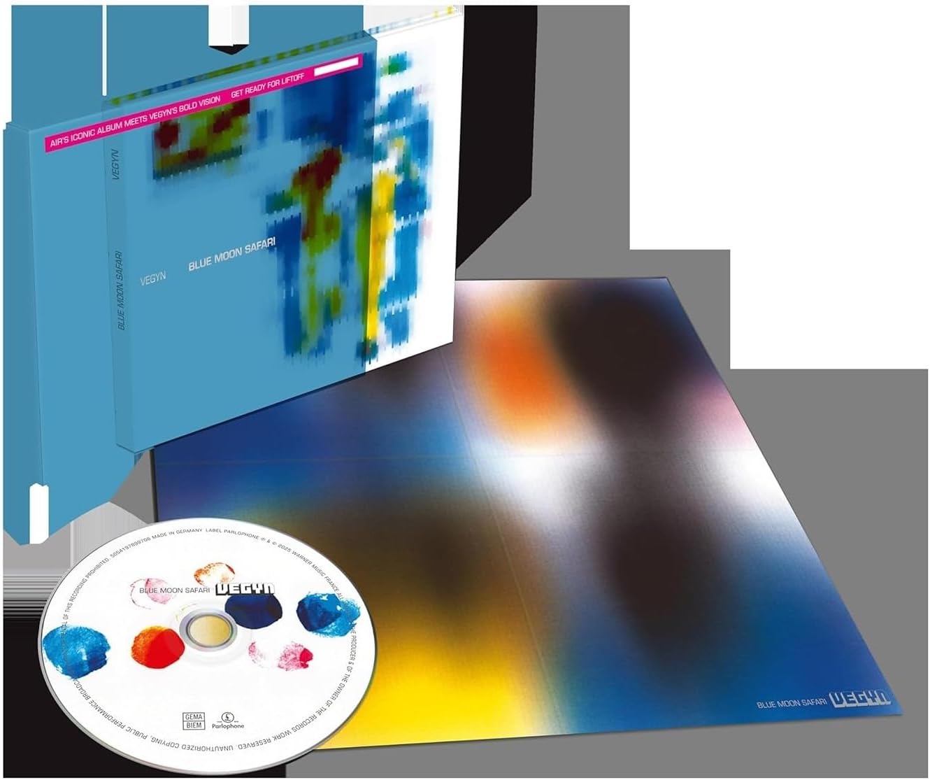 CD packaging for Vegyn’s “Blue Moon Safari” with abstract blue artwork.