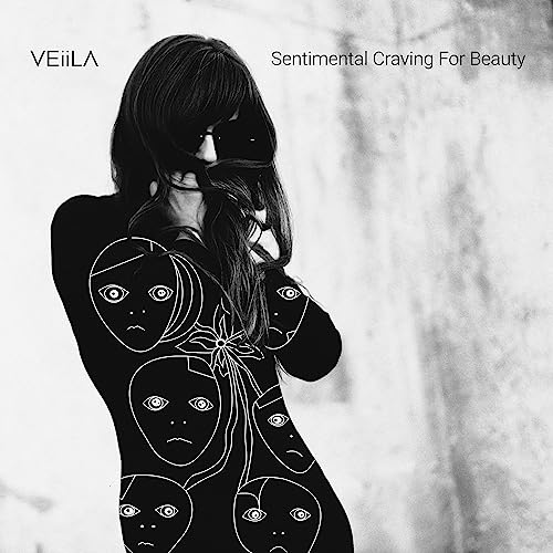 Black and white CD cover with a woman and sketched faces.