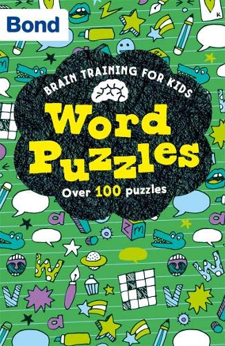 Bond Brain Training Word Puzzles book cover with colorful doodles.