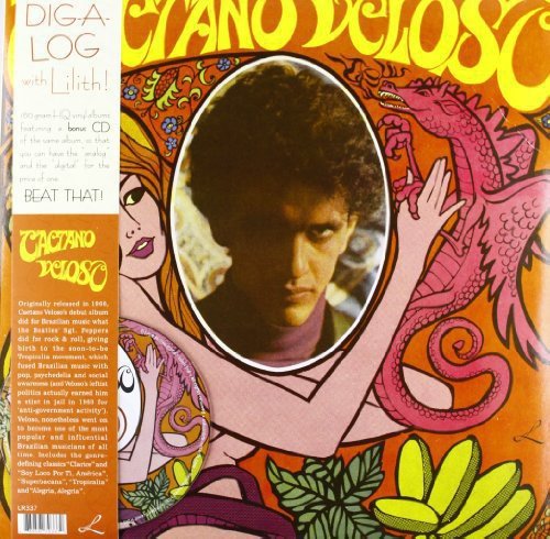 Album cover featuring a portrait of Caetano Veloso surrounded by colorful psychedelic art.