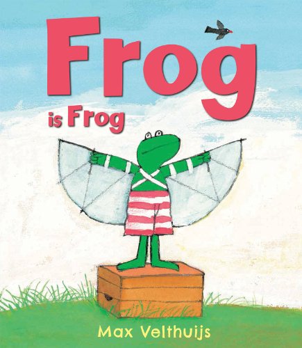 A children's book with a green frog on the cover and minimal typography.