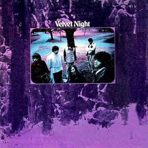 Album cover: group portrait in a park, purple textured background.