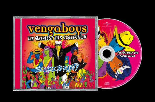 Vengaboys Greatest Hits Collection CD case and disc featuring colorful cartoon band members.