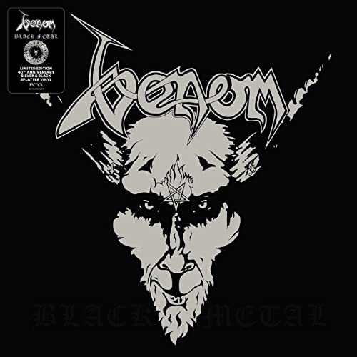 Venom "Black Metal" album cover: demonic face with band logo and text.
