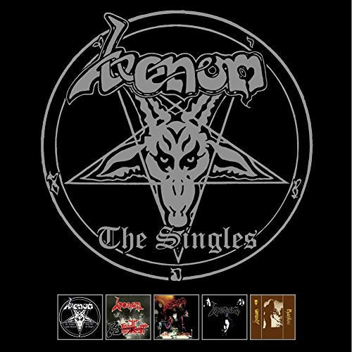 "CD cover art featuring a goat's head in a pentagram with five smaller album covers below."