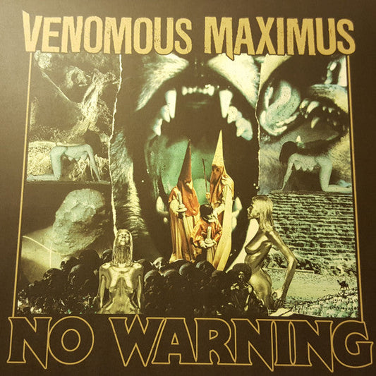 Album cover for Venomous Maximus’ “No Warning,” featuring surreal, dark imagery.