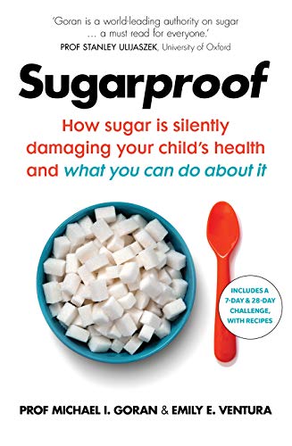 Book cover: "Sugarproof" with sugar cubes and a red spoon illustration.