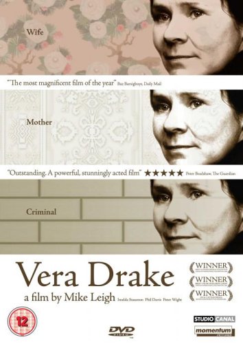 Vera Drake" DVD cover featuring Imelda Staunton in three portrait panels.