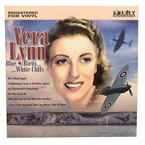 Vera Lynn album cover with portrait, airplanes, and white cliffs backdrop.
