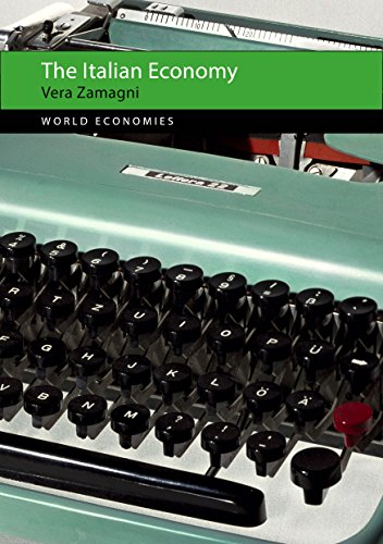 Book cover: "The Italian Economy" with a vintage typewriter image.
