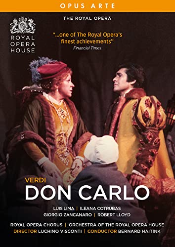 DVD cover for Verdi’s *Don Carlo* opera featuring two costumed singers.