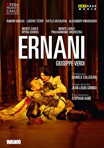 DVD cover for Verdi’s “Ernani” opera, featuring a dramatic stage scene.