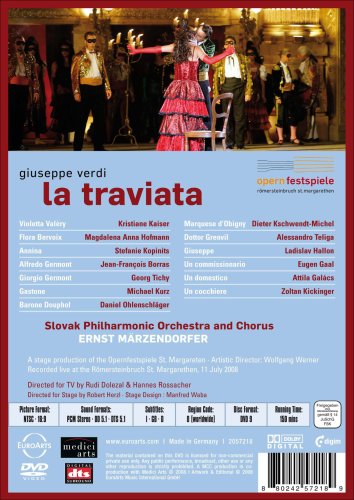 DVD cover for Verdi's "La Traviata" opera featuring performers in costume.