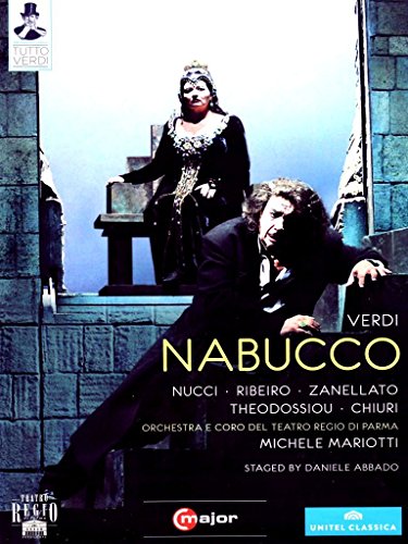 DVD cover for Verdi's "Nabucco" featuring a man and woman in dramatic poses.